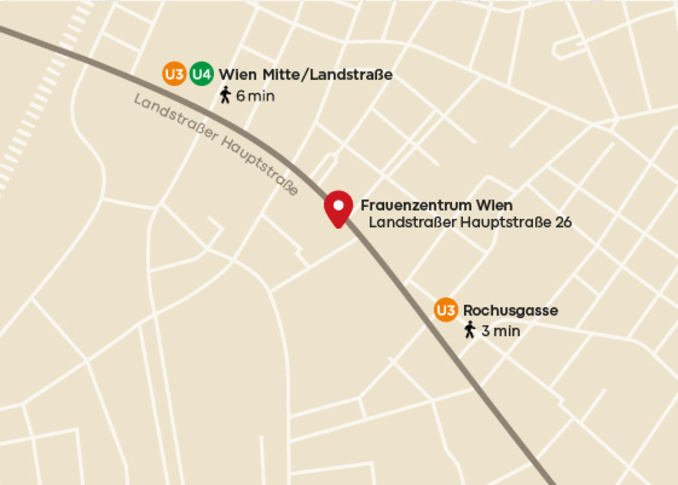 Karte mit Standort Frauenzentrum Landstraße Hauptstraße 26