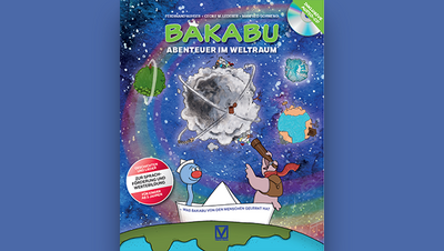 Das Cover des Buches "Bakabu – Abenteuer im Weltraum" zeigt fantasievolle Figuren und einen farbenfrohen Weltraumhintergrund.