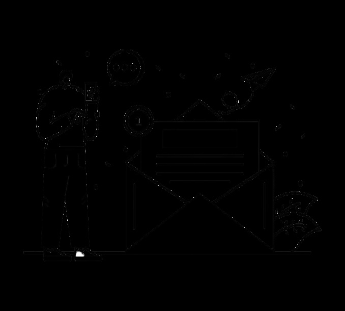 Person mit Telefon, Sprechblase und E-Mail-Umschlag symbolisieren Kommunikation