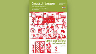 Das Cover eines Magazins über Schule und Bildung in Österreich mit Illustrationen von Lernenden und Lehrenden.