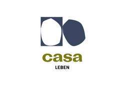 Logo casa LEBEN mit blau-olivfarbenen ineinander verschlungenen Ringen