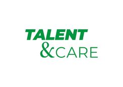 Talent & Care Programmlogo in grüner Typografie