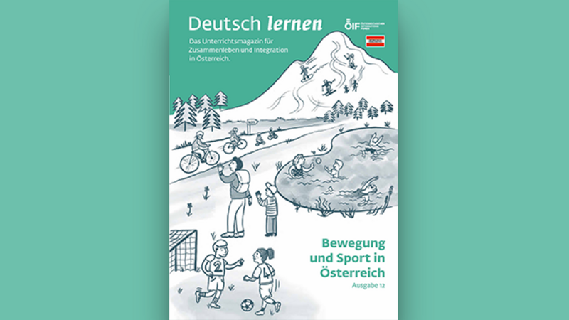 Cover eines Magazins über Bewegung und Sport in Österreich, illustriert mit Aktivitäten in der Natur.