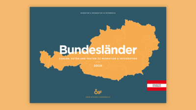 Karte von Österreich mit dem Titel „Bundesländer – Zahlen, Daten und Fakten zu Migration & Integration 2020“.