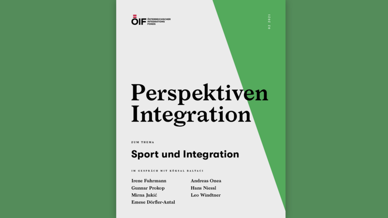 Deckblatt eines Magazins mit dem Titel „Perspektiven Integration“ zum Thema Sport und Integration.
