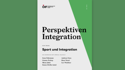 Deckblatt eines Magazins mit dem Titel „Perspektiven Integration“ zum Thema Sport und Integration.