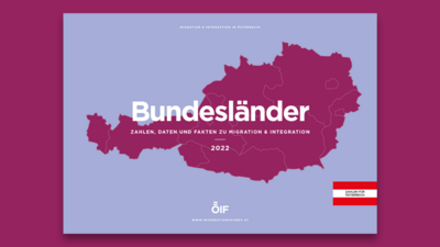 Karte von Österreich mit dem Titel „Bundesländer“ und Informationen zur Migration und Integration 2022.