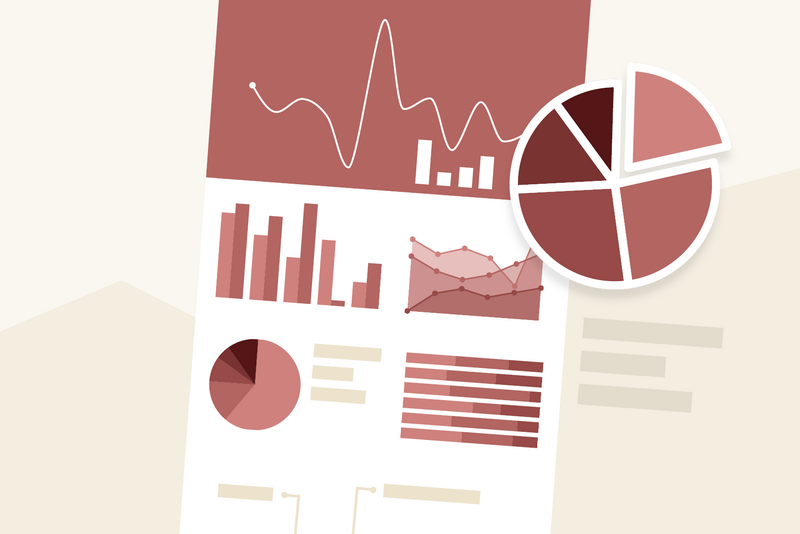 Diagramme und Grafiken in Rottönen dargestellt.