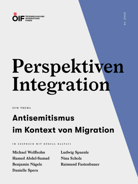Titelblatt mit dem Thema "Antisemitismus im Kontext von Migration" und namentlicher Auflistung der Gesprächspartner.