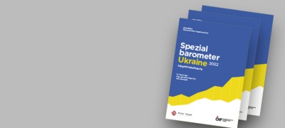 Drei Broschüren mit dem Titel „Spezialbarometer Ukraine 2022“ zur Integrationsforschung.