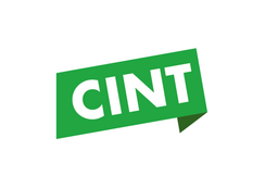 Logo CINT als grüner Pfeilbanner mit weißem Text