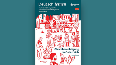 Illustration zum Thema Gleichberechtigung in Österreich, begleitet von dem Titel "Deutsch lernen".