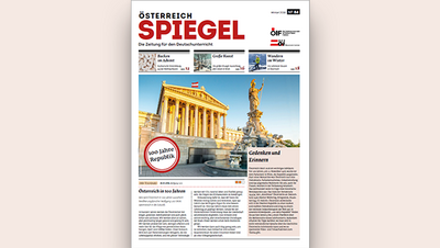 Titelblatt der Zeitung "Österreich Spiegel" mit dem Thema "100 Jahre Republik".
