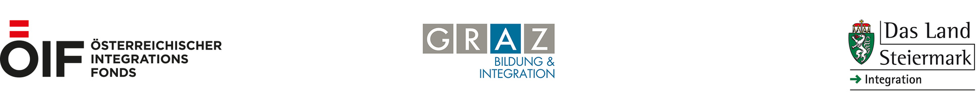 Logos des Österreichischen Integrationsfonds, Graz Bildung & Integration sowie des Landes Steiermark über Integration.