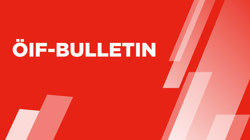 Roter Hintergrund mit dem Text "ÖIF-BULLETIN" in fetter, weißer Schrift.