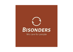 Logo Bisonders mit Kreiscode und Tagline We care for people