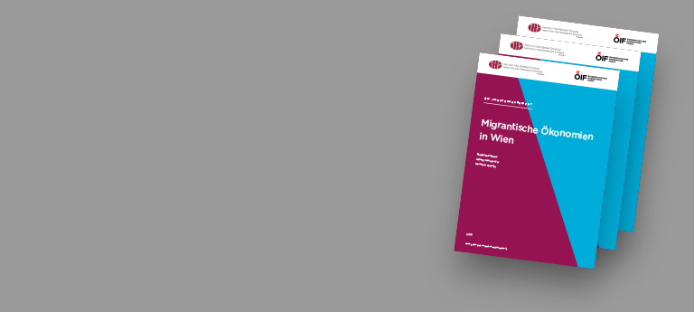 Drei Hefte mit dem Titel "Migrantsiche Ökonomien in Wien" auf grauem Hintergrund.