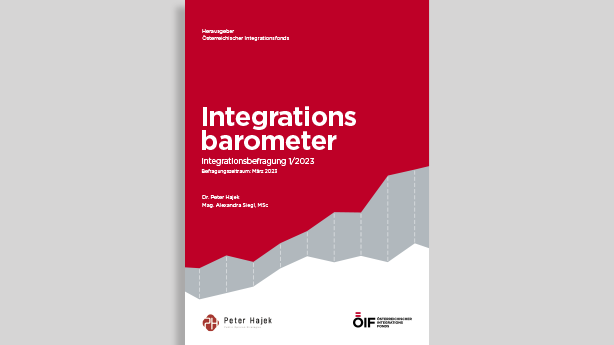 Das Bild zeigt das Cover des Integrationsbarometers 2023 mit Titel und Autorenangaben.